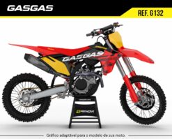 Kit gráfico GasGas EC 300 EnduroGP 2025 – design exclusivo da Renova Grafix com cores vibrantes, acabamento premium e resistência máxima para trilha e enduro. Adesivos personalizados de alta qualidade que elevam o visual da moto para um nível profissional.